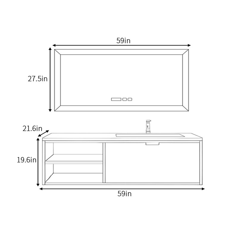 Simple and modern bathroom cabinet, 59", Dark Gray