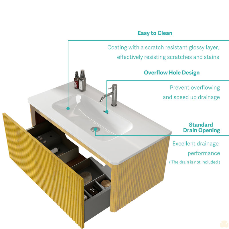 Bassin en céramique intégré, ensemble de drain non inclus, 36"