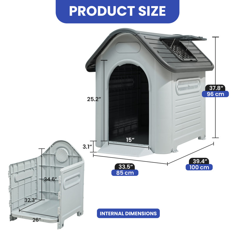 Niche pour chien d'extérieur avec lanterneau et ventilation - différentes tailles de chien, 37.8" H x 33.5" W x 39.4" D
