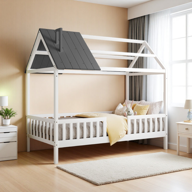 Lit simple en bois avec clôture
