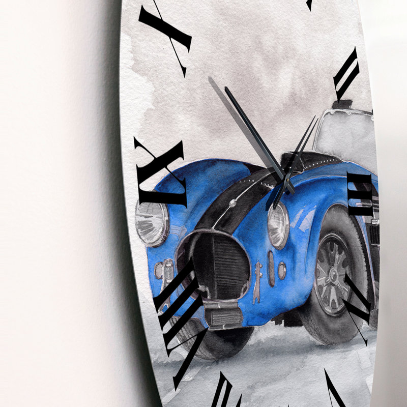 Belle vieille voiture de sport bleue sur fond gris - horloge murale industrielle, Moyen