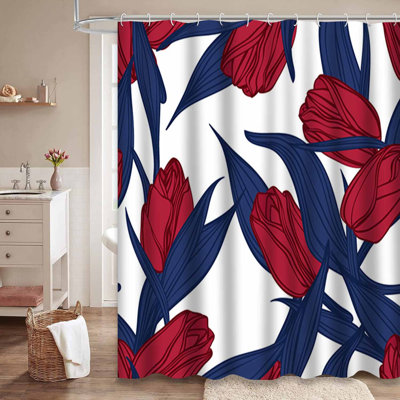 Rideau de douche bleu à 12 crochets
