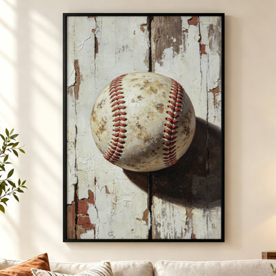Vintage Baseball Floater Framed Canvas Wall Art Black Floater Frame Print Sports 36" H x 24" W