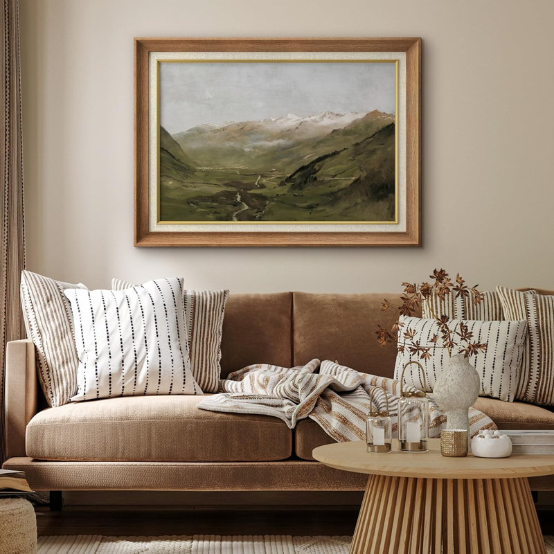 " Vintage Autumn Mountain Range Valley ", Natural Framed, No Mat