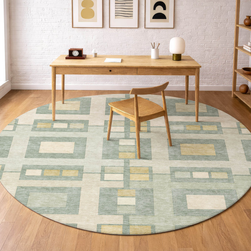 Machine Washable Indoor/Outdoor Chantille ACN2889 Geometric Rug, 8' Round, Sage