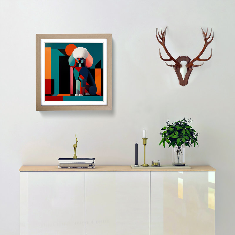 Poodle Constructivism No.2 - Single Picture Frame Print on Wood, Oak