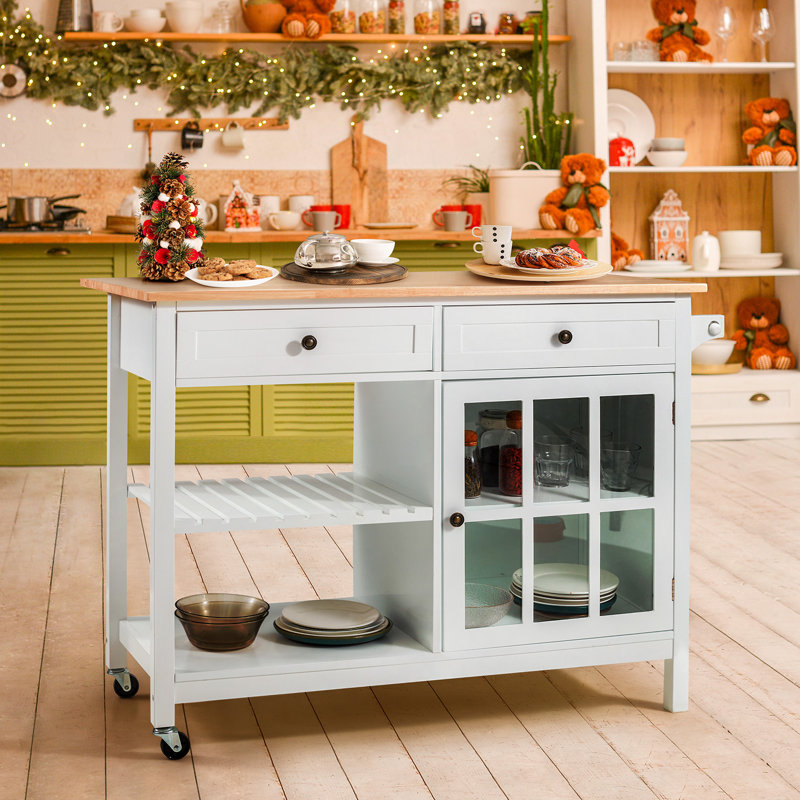 Loganton Solid Wood Top Kitchen Island, White