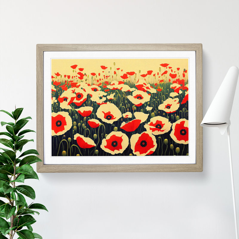 Evolving Poppy Flowers - Framed Print, 25cm H x 34cm W x 2cm D, Oak