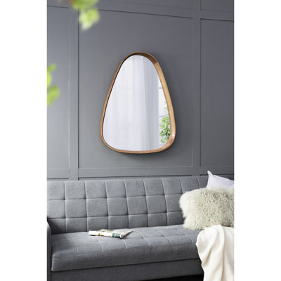 Wood Frame Irregular Mirror 30"x38", For Living Room Bathroom Entryway, Minimalist Silhouette, Curved Edges, 50% Pine 25% Room, Bathroom, Style, Wood,