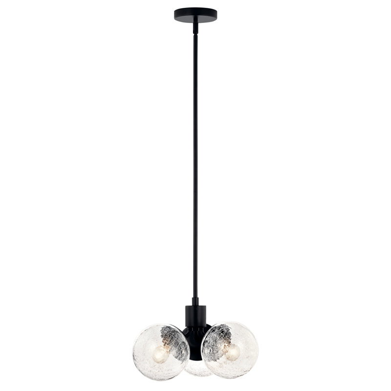 Lustre globe en acier à intensité variable , Noir satiné, H 9,5 po x l 16,5 po x P 16,5 po, 3