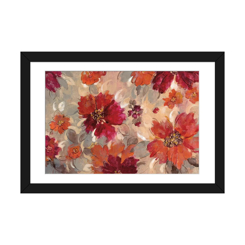 «Magenta And Coral Floral», reproduction d'impression sur toile tendue, Papier d'art encadré noir, H 16 po x l 24 po x P 1 po
