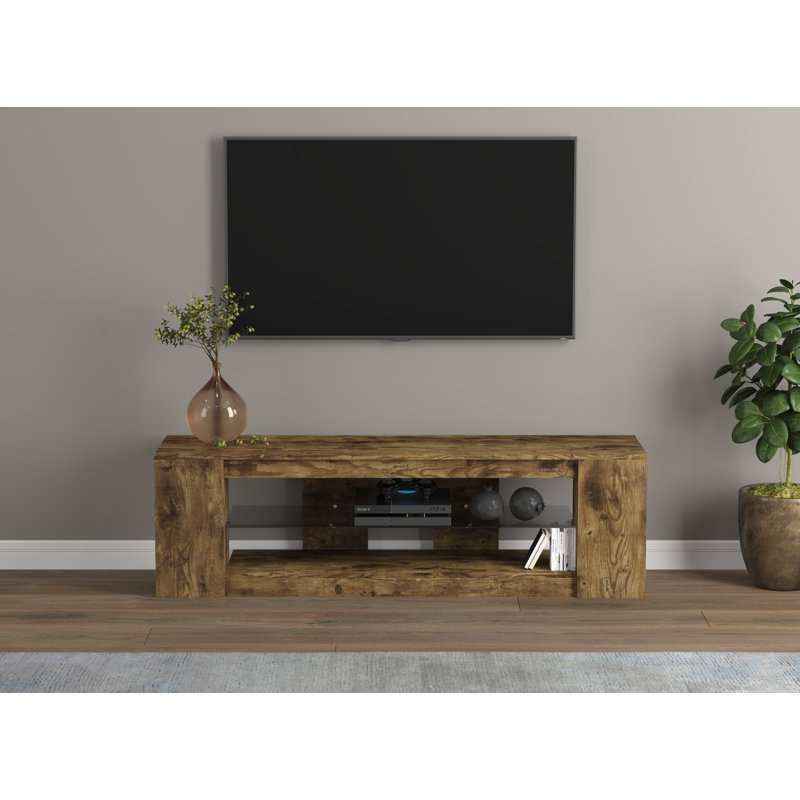 55-Inch Modern TV Stand with Open Shelves, Rustic Reclaimed Wood Finish Media Console for Living Room