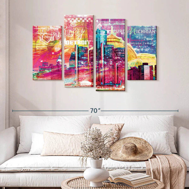 Nicci Detroit Cityscape Grunge, H 32 po x l 52 po