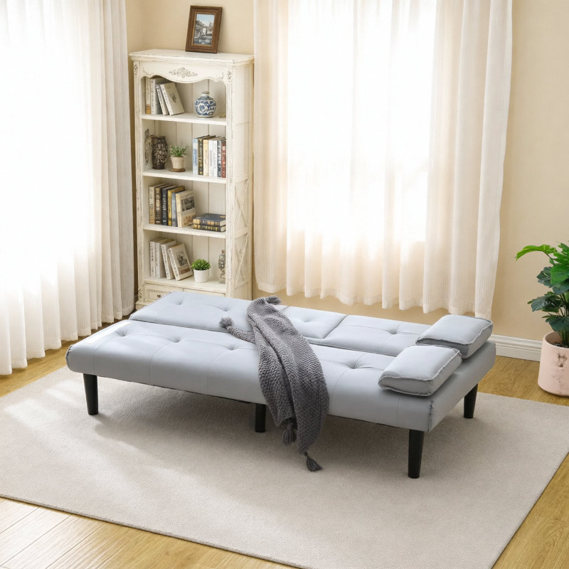 The 67-Inch Light Gray PVC Multi-Functional Sofa Bed, With A Foldable And Cup Holder Design, Makes It Extremely Convenient To Turn The Living Room Into A Guest Room