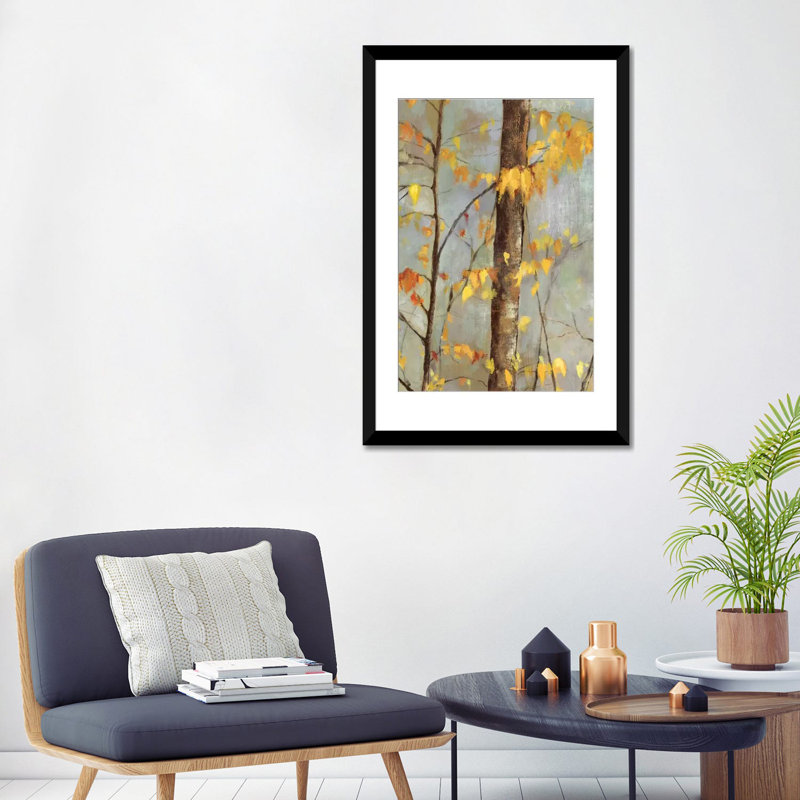 « golden branches ii », impression sur toile, H 24 po x l 16 po x P 1 po, Papier d'art encadré noir, Blanc