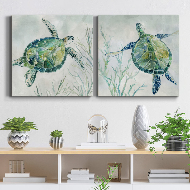«Seaglass Turtle I», ensemble de 2 reproductions sur toiles tendues, H 10 po x l 20 po x P 1 po