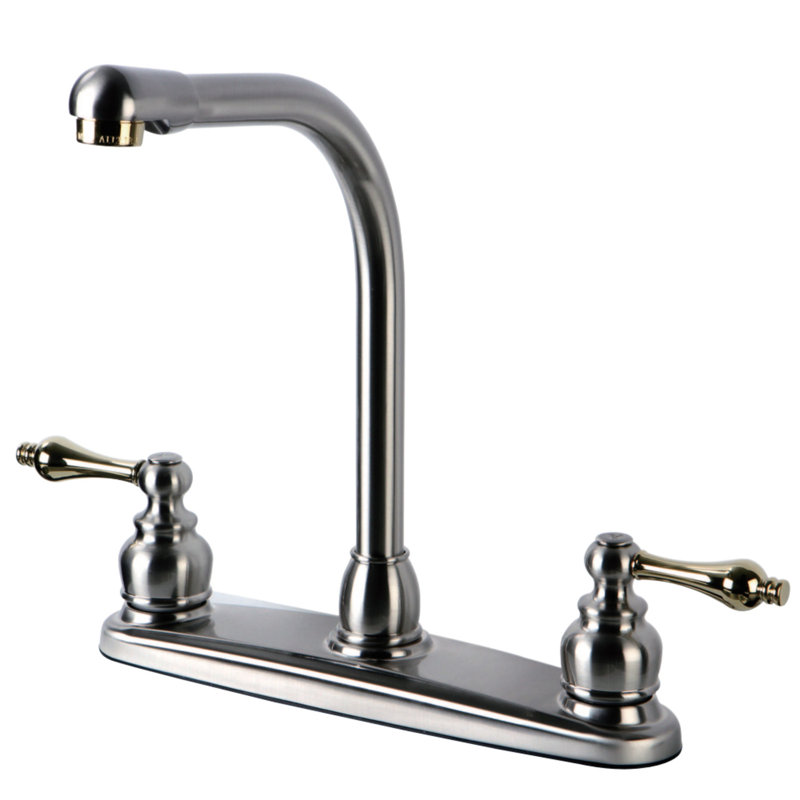 Kingston Brass Victorian Two-Handle 8" Centerset Kitchen Faucet, Brushed Nickel/Polished Brass, Without Spray
