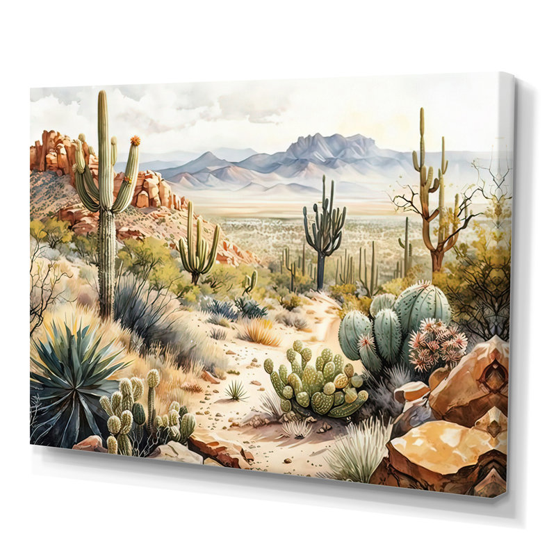 Arizona Desert Cactus I - Impression sur toile, H 16 po x l 32 po x P 1 po, Toile tendue