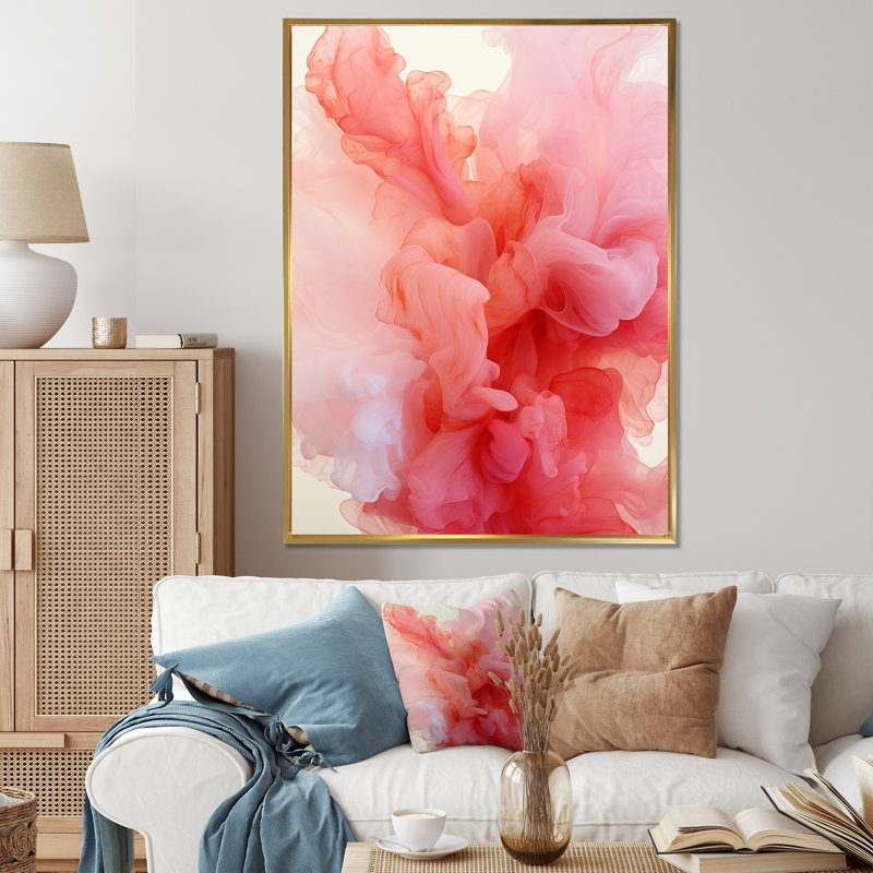 Rose polaire radiance fumée IV - impression d'art abstrait mural, Cadre flottant doré, H 44 po x l 34 po x P 1,5 po