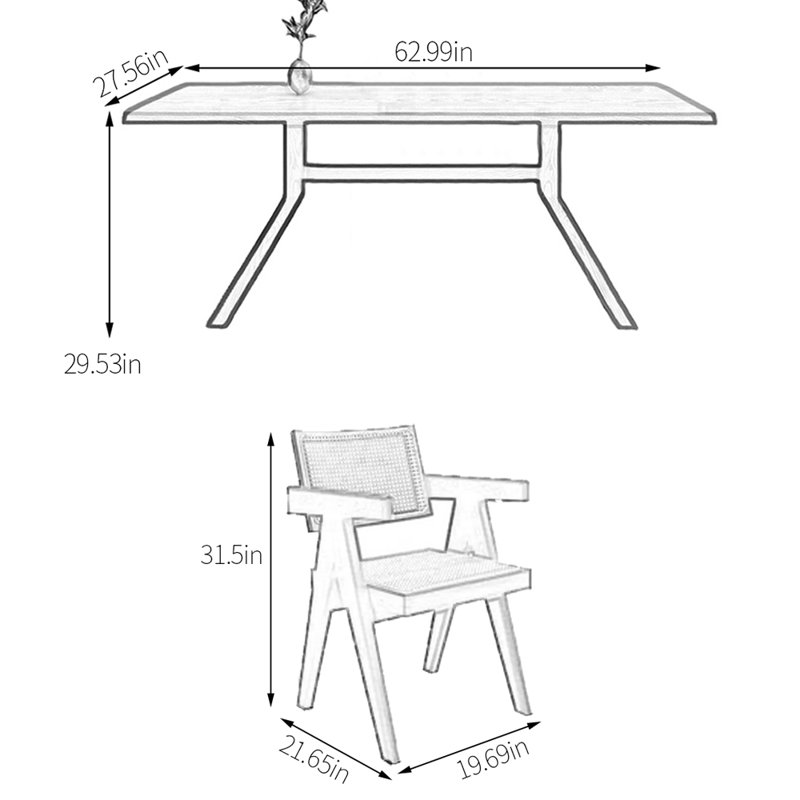 4 - Person Solid Wood Solid Wood Top Trestle Dining Set, 29.53"H x 62.99"L x 27.56"W