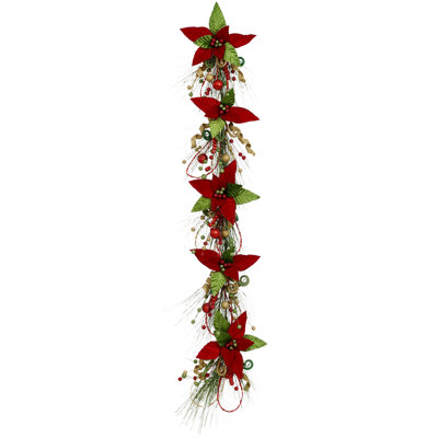 Poinsettia Garland - 5 Feet Set Of 2