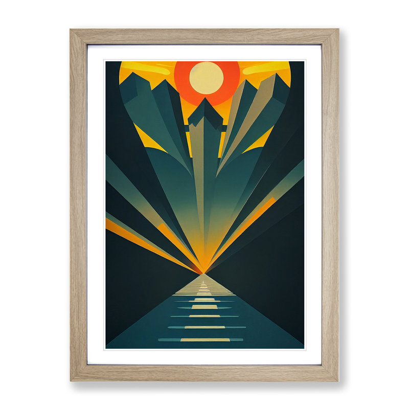 XV1022-761X Sunset No.2 - Single Picture Frame Print, 64cm H x 46cm W x 2cm D, Oak