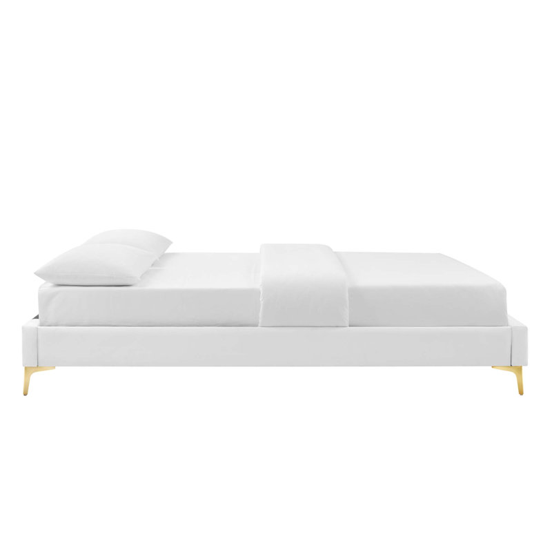Lit plateforme performant en velours Gwyneth, Blanc, Simple
