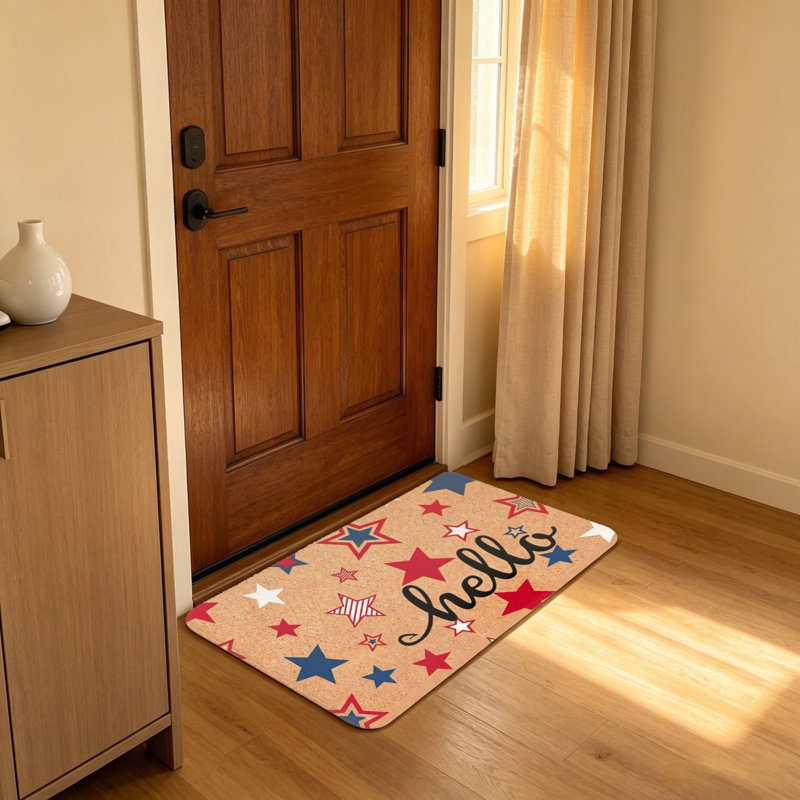 20"X 32" Patriotic Star Cork Style Hello Print Entry Welcome Mat