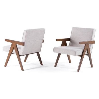Onca Beige Fabric + Walnut Accent Chair
