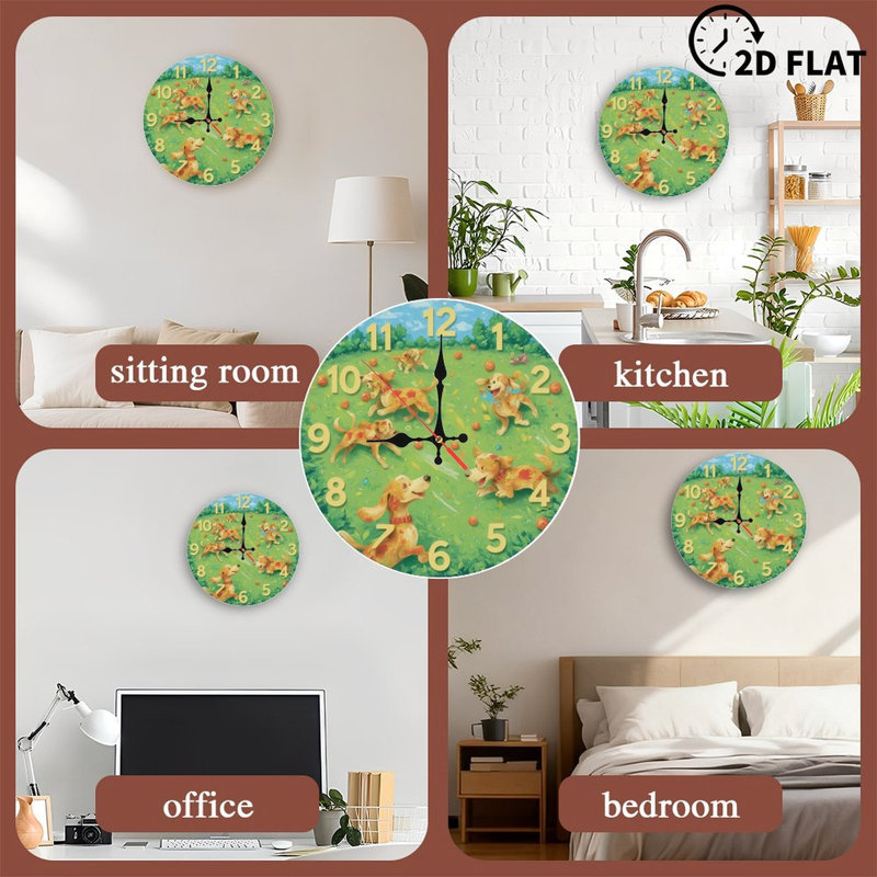 Clock Face With Playing Dogs On Field