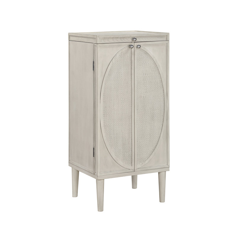 Armoire à bijoux à 2 portes, 6 tiroirs et 32 crochets géométriques gris clair