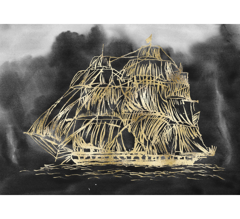 Old Sailing Ship Illustration - Coastal Framed Canvas Decor