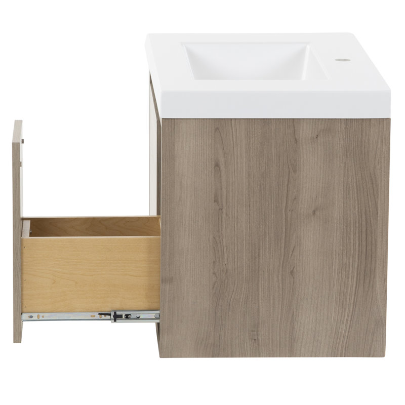 Meuble-lavabo mural simple 30,5 po avec plateau en marbre de culture, Orme de forêt