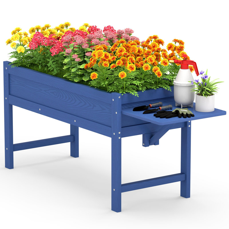 Hikhdpe Elevated Planters Outdoor Poly Planter Bed With Legs Big Size Elevated Planter with Adjustable Shelf