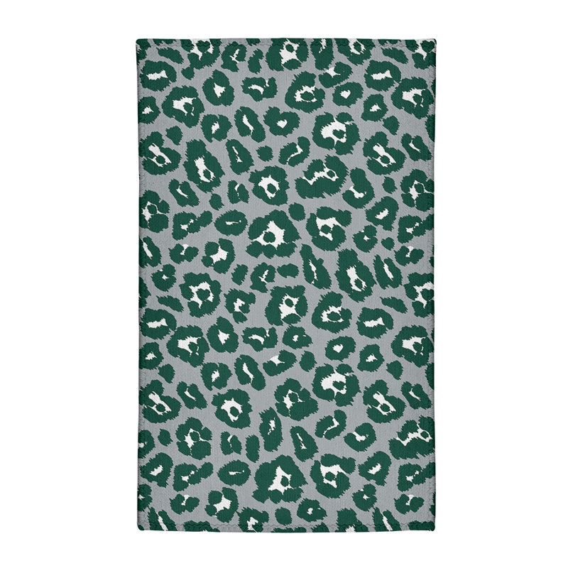 Imprimé animal gris/vert/Tapis décoratif blanc, Rectangle 5 pi x 7 pi