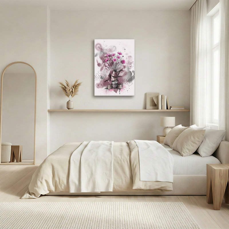 Toile rose sur fond de graffiti, H 18 po x l 12 po