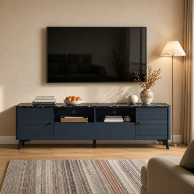 Meuble télé avec plateau en simili marbre Ikesha