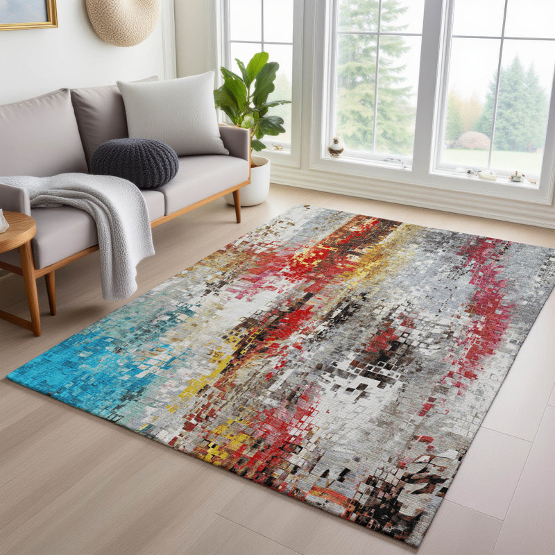 Machine Washable Indoor/Outdoor Millner ACN2254 Abstract Rug, Rectangle 2'6" x 3'10"