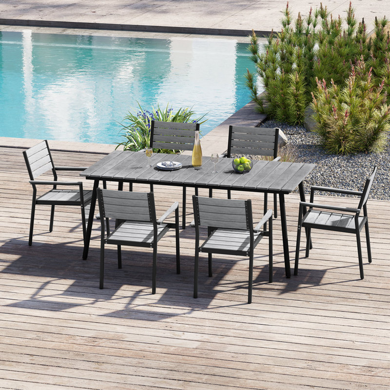 Ensemble de salle à manger 6 personnes L 70,87 po x L 33,07 po avec structure en aluminium, trou pour parasol et fauteuils
