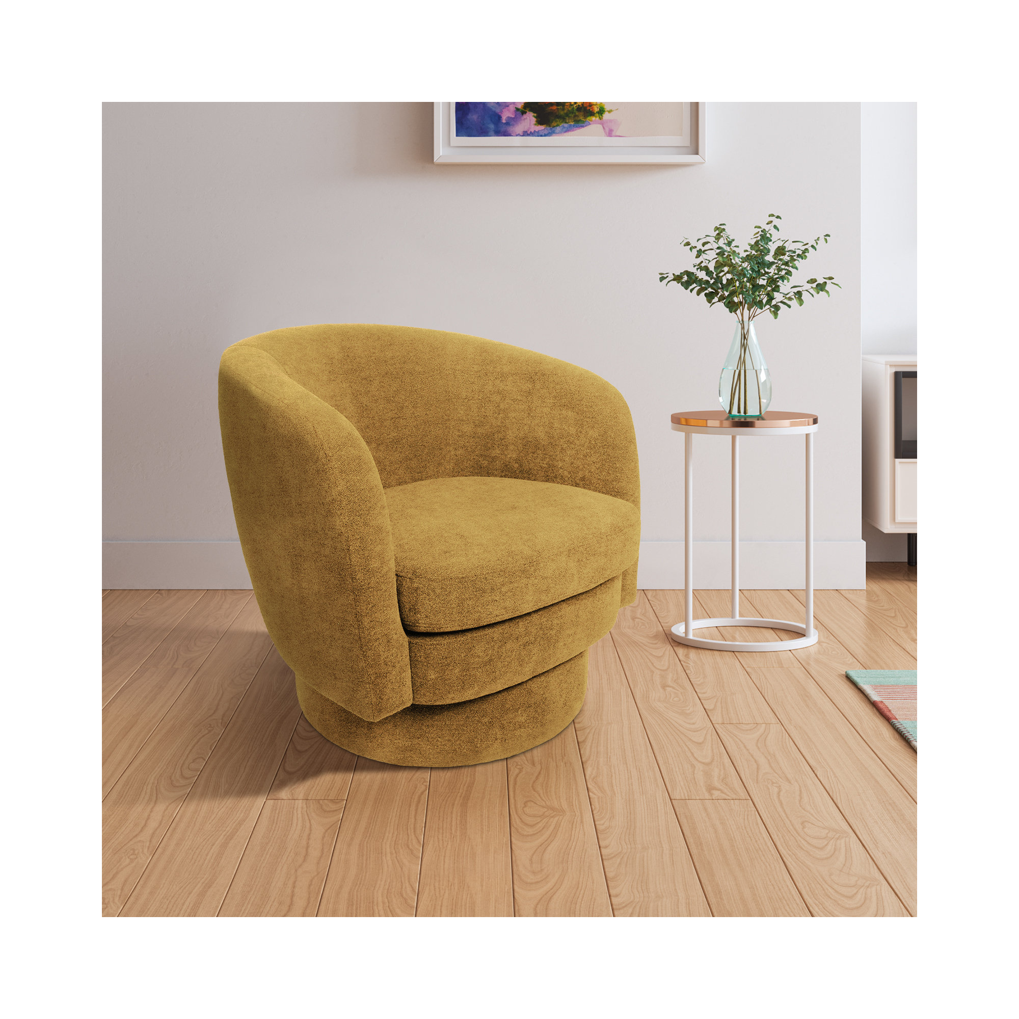 Genoa Upholstered Swivel Barrel Chair, Mustard Gas