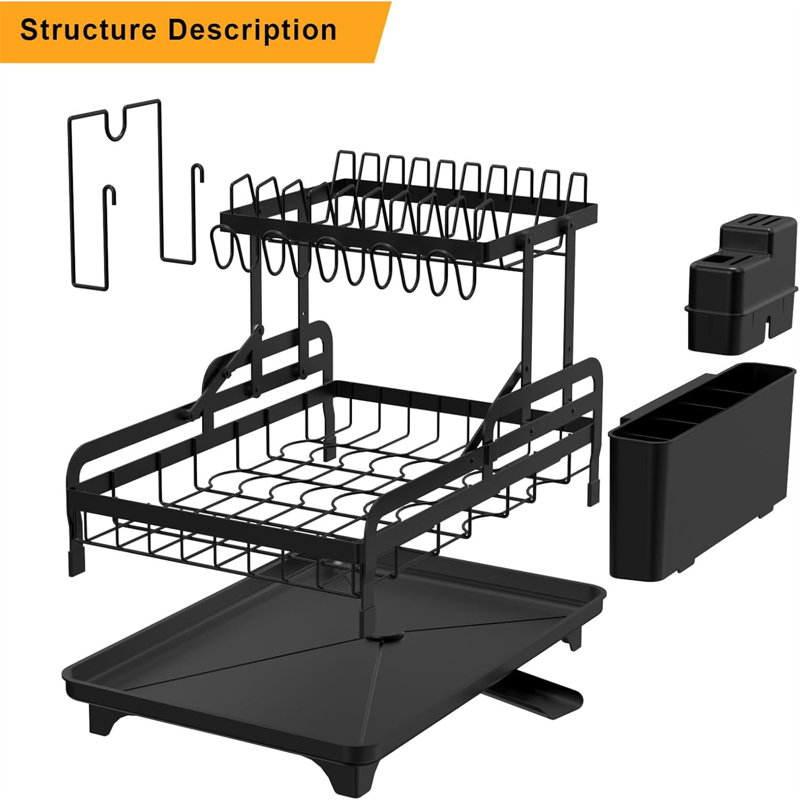 2-tier metal dish drying rack, no installation required Sturdy dish rack for kitchen countertops with draining board Multifunctional storage and draining unit