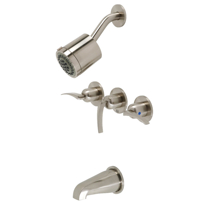 Kingston Brass Centurion Triple-Handle Tub and Shower Faucet, Brushed Nickel
