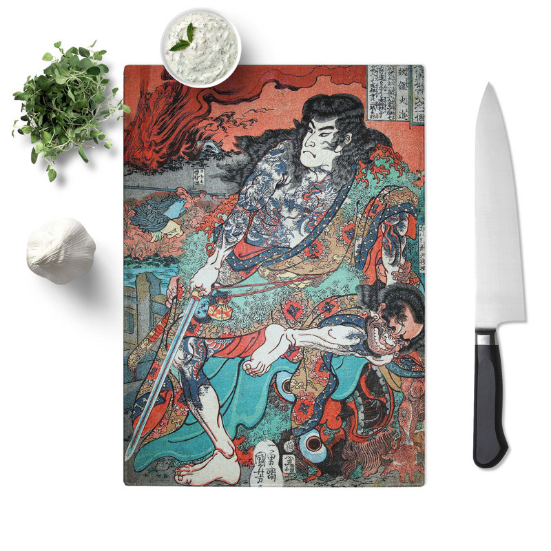 Tempered Glass Kyumonryo Shishin by Utagawa Kuniyoshi Chopping Board, 20 cm x 28.5 cm