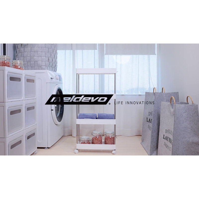 White Plastic and Stainless Steel 4-Tier Slim Storage Cart