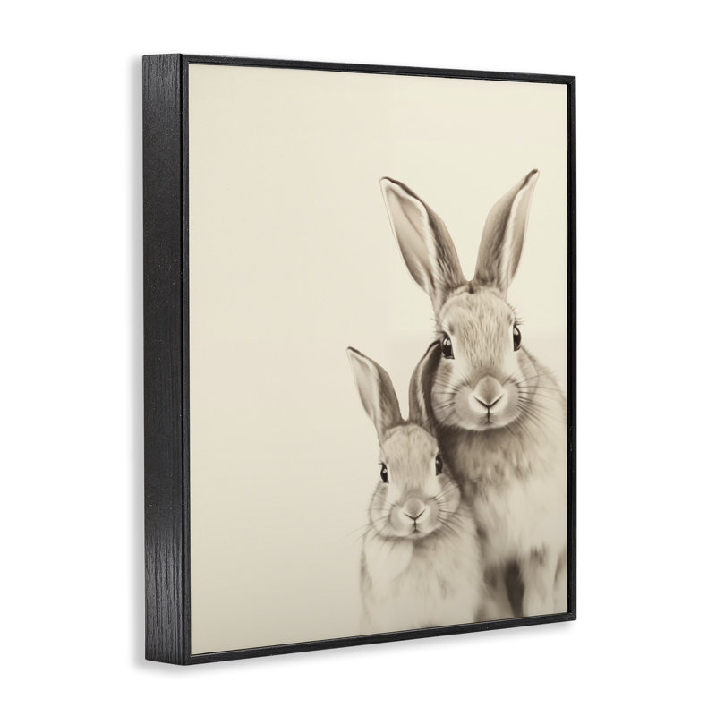 Deux lapins croquis, estampe numérique, design par Arlington Prints, H 14 po x l 11 po, Giclée encadrée noir minuit