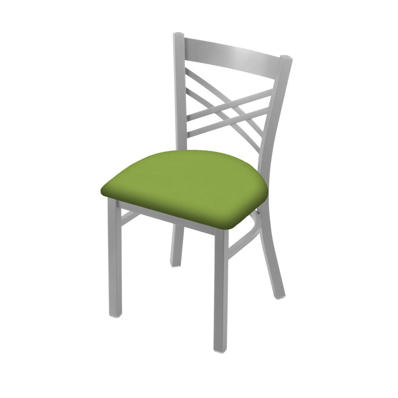 Catalina 18'' H Upholstered Metal Side Chair, Anodized Nickel, Vinyl-Canter Kiwi Green