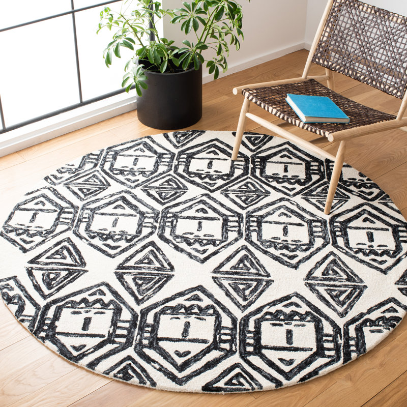 Tapis en laine et coton touffeté à la main Aon avec latex Southwestern, Rond 6 pi