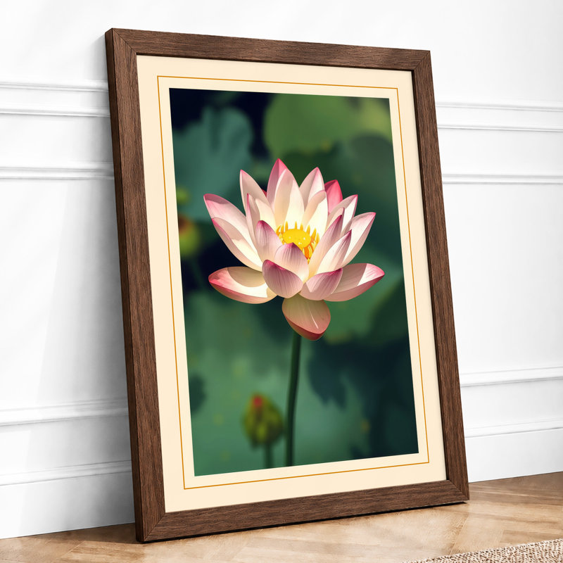 Floating Water Lily Botanical - Framed Print, A1 - 84.1 x 59.4 cm, Walnut