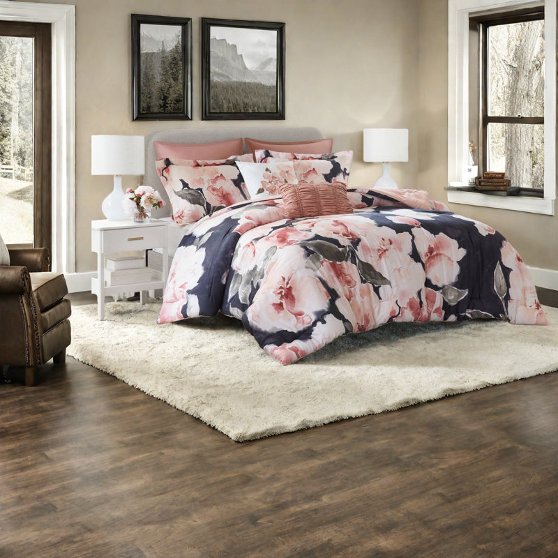 Ensemble de literie luxueux très grand californien, coton confortable, rosé multicolore pour la maison
