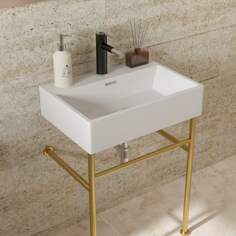 Lavabo de console de salle de bain 24 "avec trop-plein, lavabo console en céramique avec pieds dorés